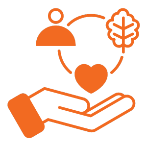 image of hand holding icons of a person, leaf, and heart